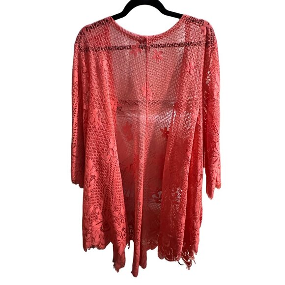 Torrid size 2 coral floral lace 3/4 sleeve open cardigan kimono tunic - Picture 3 of 9